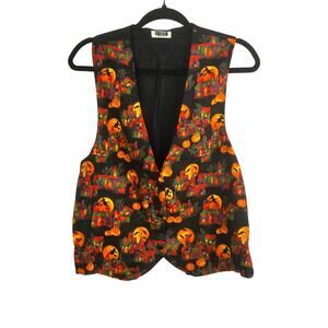 Vintage Halloween Teacher Vest, witch Novelty Print Added Extras NYC, 90s smal